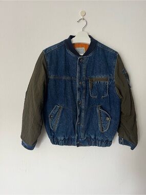 Denim Bomber Jacket with Olive Sleeves